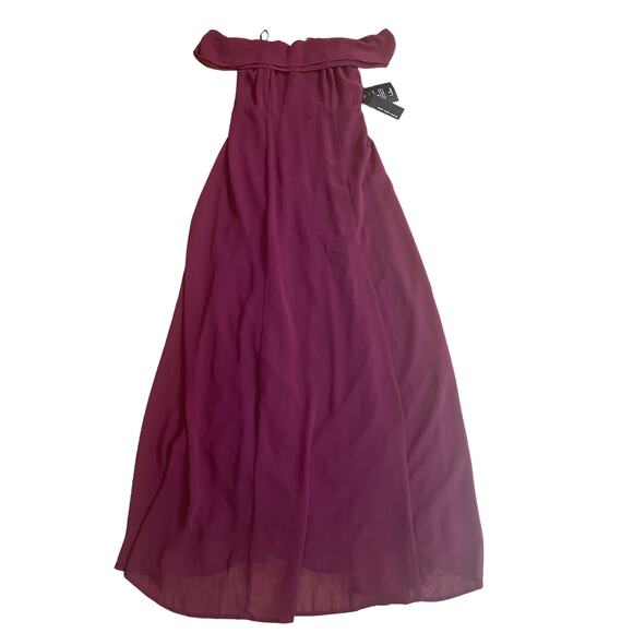 NWT! Lulus Burgundy Chiffon Off-the-Shoulder Prom Formal Maxi Dress  D8895 - Picture 9 of 15
